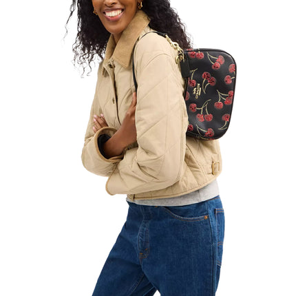Coach Women's Teri Shoulder Bag With Cherry Print Gold/Black Multi