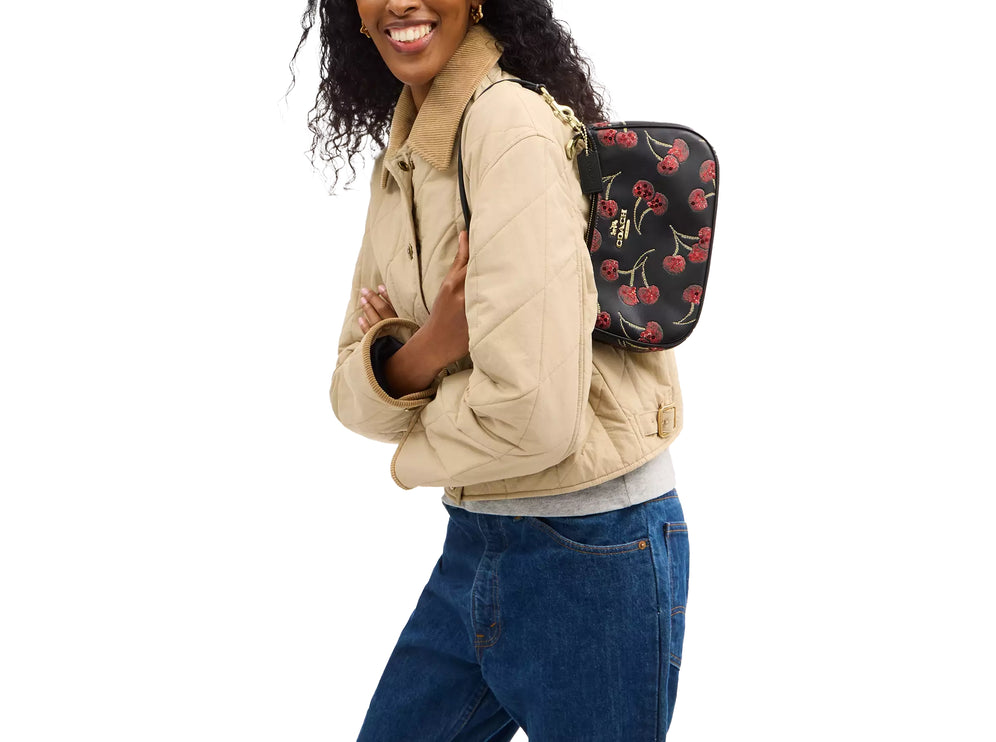 Coach Women's Teri Shoulder Bag With Cherry Print Gold/Black Multi