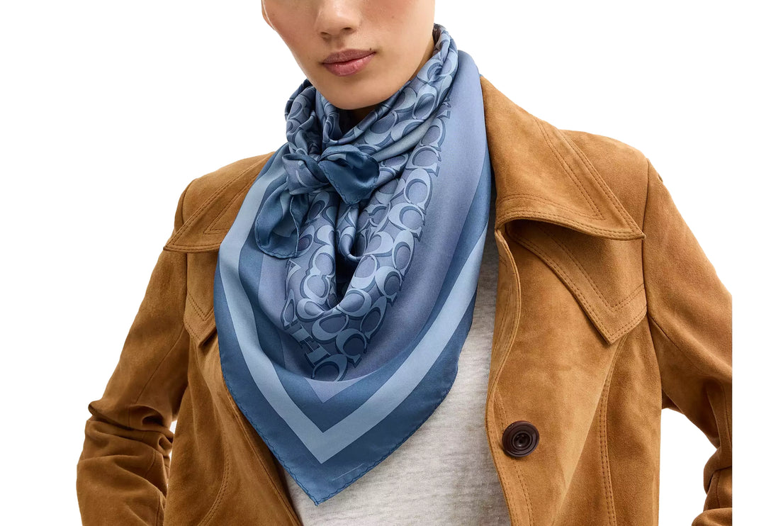 Coach Women's Signature Silk Square Scarf Light Denim