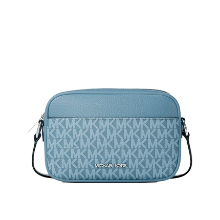 Michael Kors Women's Jet Set Travel Small Signature Logo Camera Crossbody Bag Denim/Silver