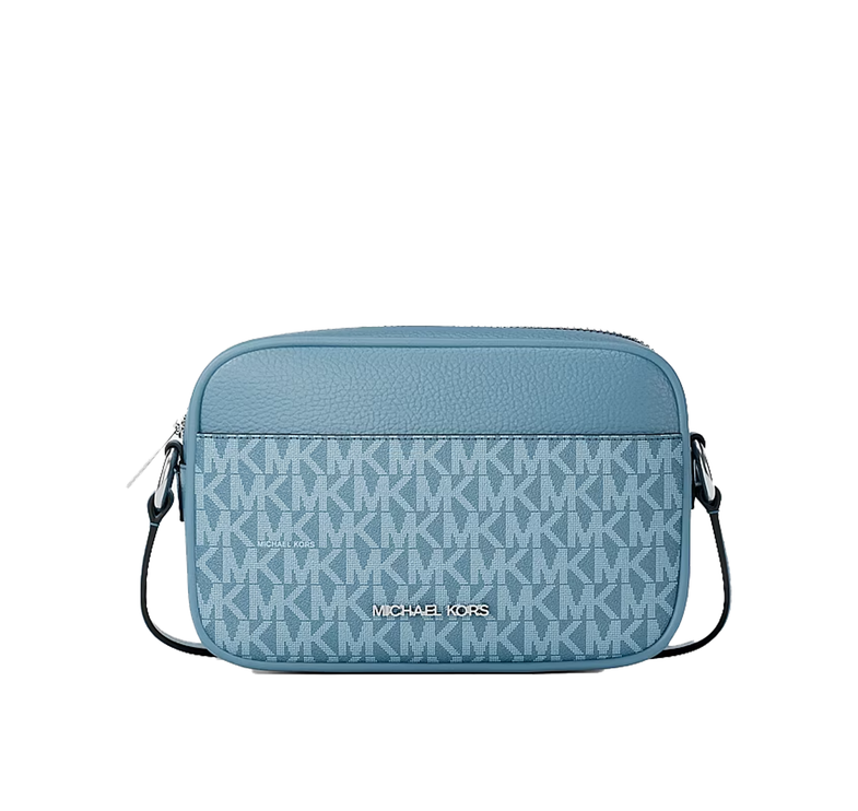 Michael Kors Women's Jet Set Travel Small Signature Logo Camera Crossbody Bag Denim/Silver