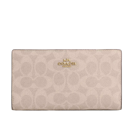 Coach Women's Slim Zip Wallet In Signature Canvas Gold/Sand/Chalk