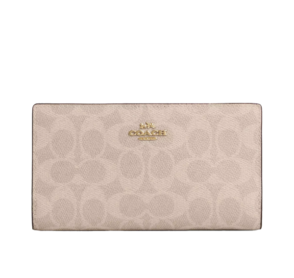 Coach Women's Slim Zip Wallet In Signature Canvas Gold/Sand/Chalk