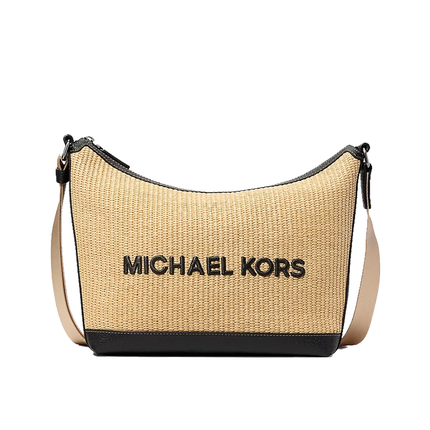 Michael Kors Unisex Cooper Medium Crocheted Crescent Crossbody Bag Natural
