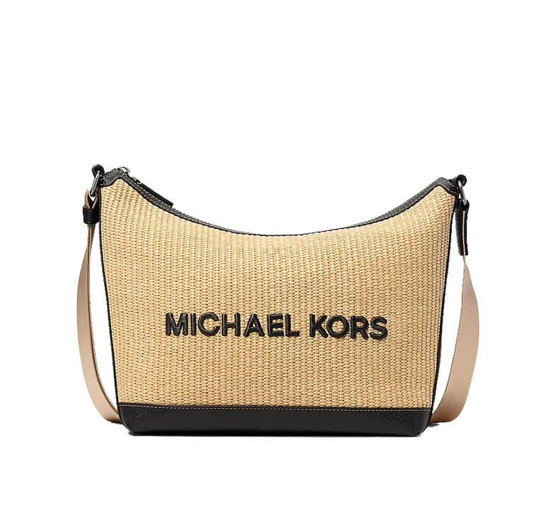 Michael Kors Unisex Cooper Medium Crocheted Crescent Crossbody Bag Natural
