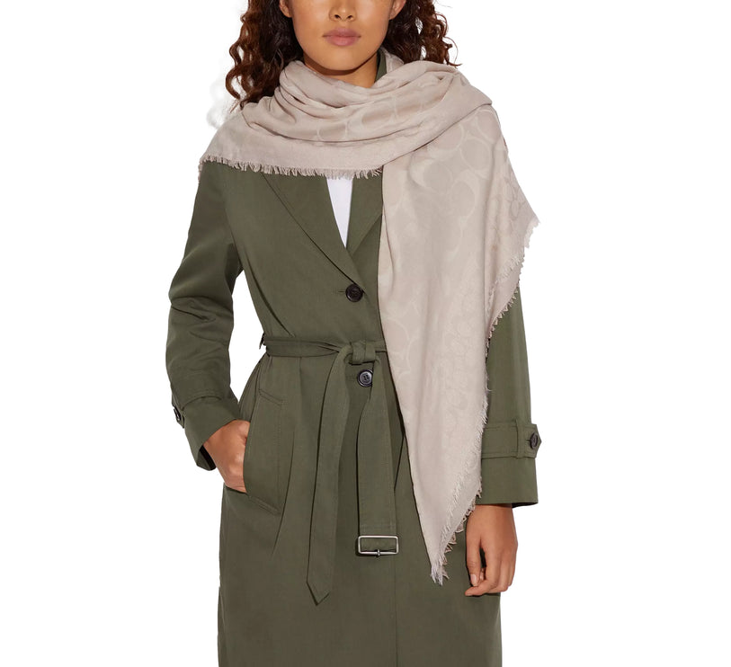 Coach Women's Signature Oversized Square Scarf Oatmeal