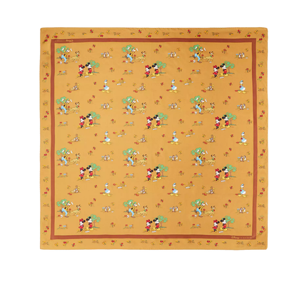 Coach Women's Disney X Coach Silk Square Scarf With Mickey Mouse And Friends Honey Brown