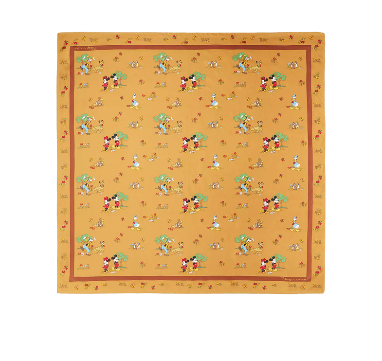Coach Women's Disney X Coach Silk Square Scarf With Mickey Mouse And Friends Honey Brown