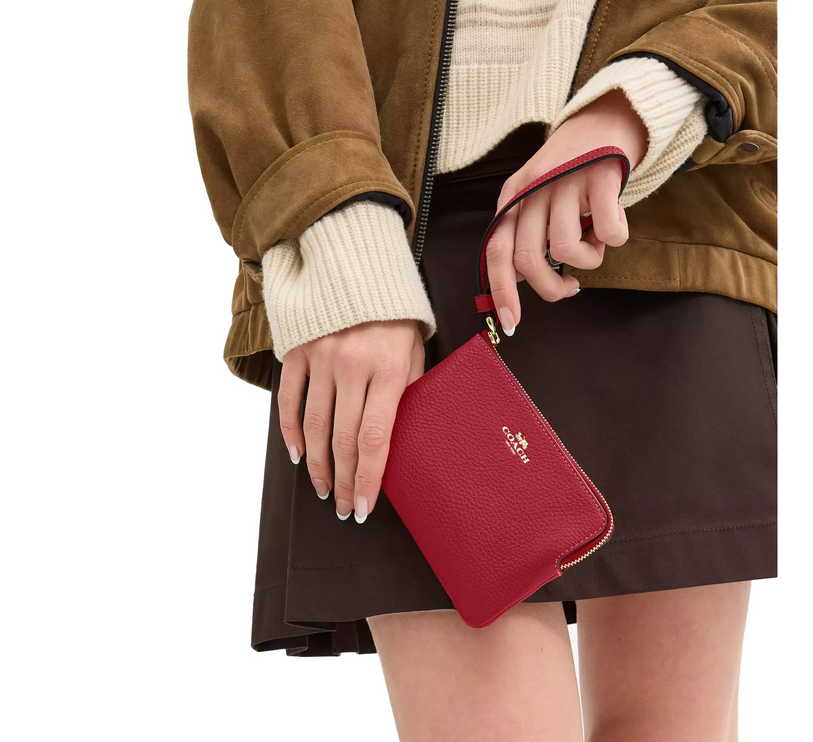 Coach Women's Corner Zip Wristlet Gold/True Red