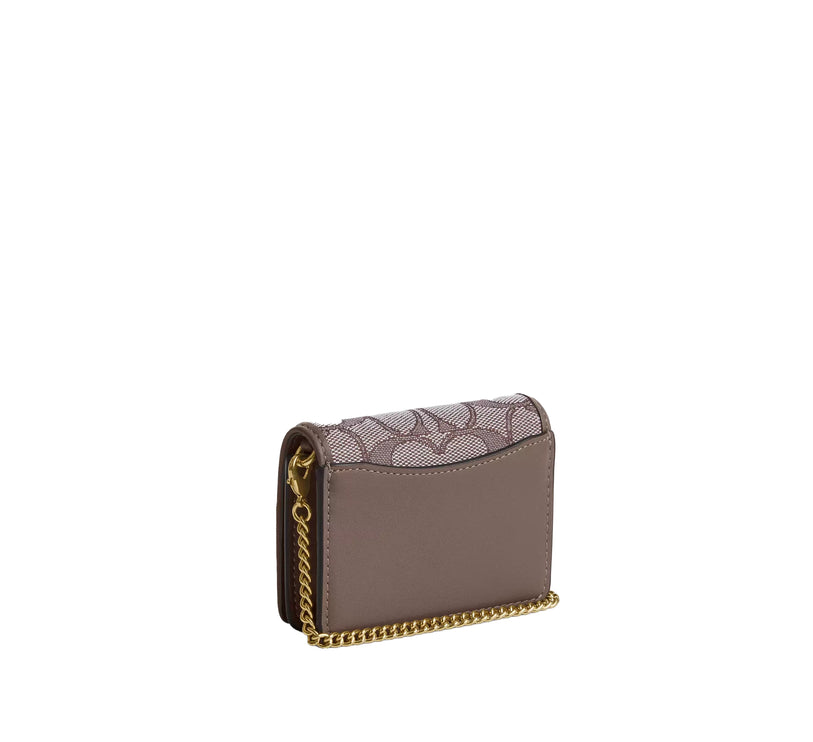 Coach Women's Mini Wallet On A Chain In Signature Jacquard With Floral Embroidery Gold/Oak Multi