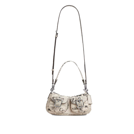 Coach Women's Ashton Shoulder Bag With Newspaper Print Silver/Chalk Multi