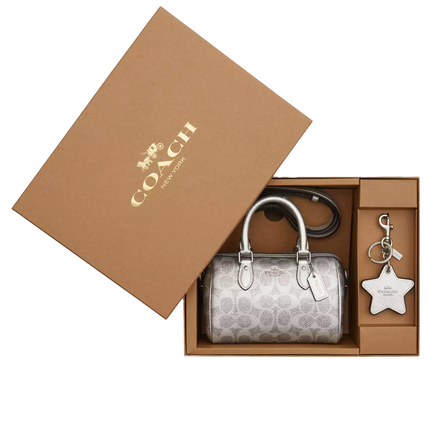 Coach Women's Boxed Mini Rowan Crossbody Bag And Mirror Bag Charm Set In Signature Canvas Silver