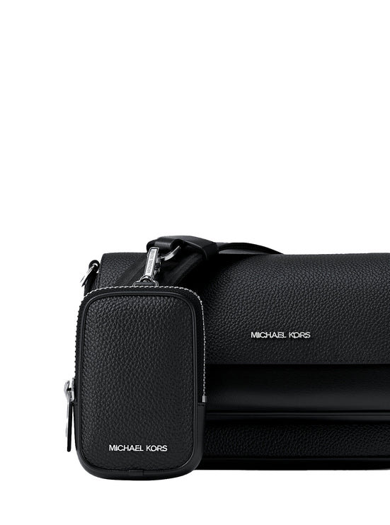 Michael Kors Women's Jet Set Travel Small Pebbled Leather Crossbody Bag With Pouch Black/Silver