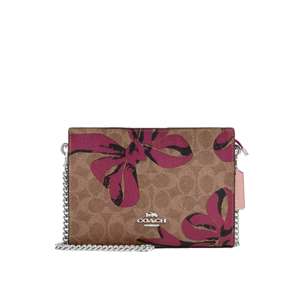 Coach Women's Slim Crossbody Bag In Signature Canvas With Bow Print Silver/Tan/Pink Multi