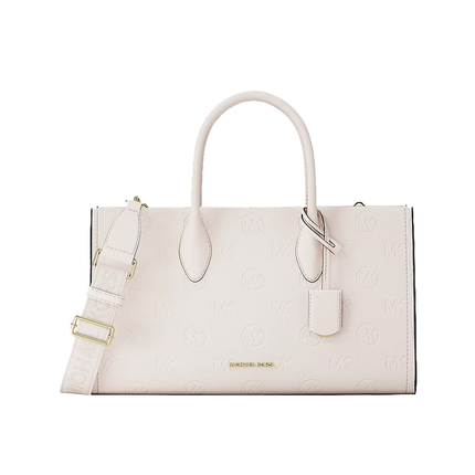 Michael Kors Women's Mirella Medium Logo Debossed Satchel Bag Light Cream/Gold