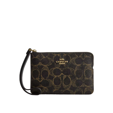 Coach Women's Corner Zip Wristlet In Loved Signature Canvas Gold/Brown