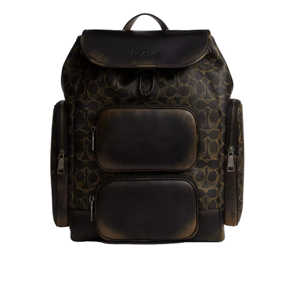 Coach Unisex Finn Backpack In Loved Signature Canvas Gunmetal/Brown
