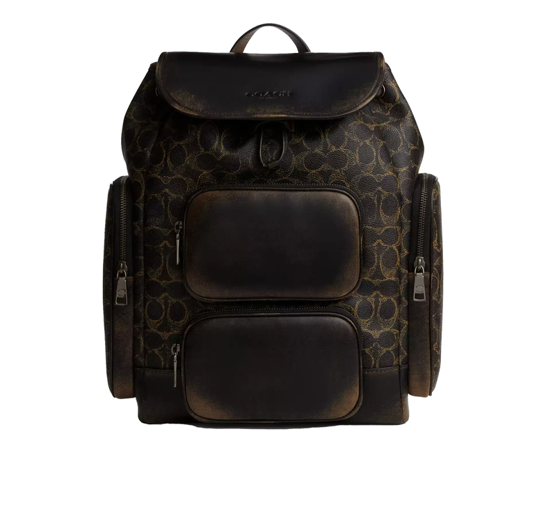 Coach Unisex Finn Backpack In Loved Signature Canvas Gunmetal/Brown