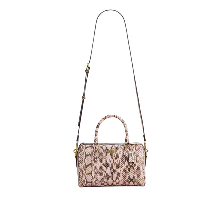 Coach Women's Rowan Satchel Bag Snake Embossed Leather Gold/Pink