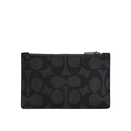 Coach Women's Zip Card Case In Signature Canvas Gunmetal/Charcoal/Black