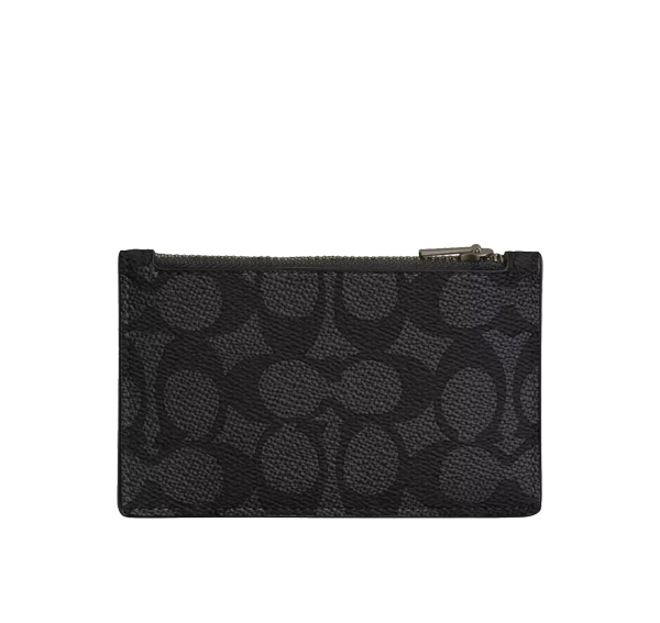 Coach Women's Zip Card Case In Signature Canvas Gunmetal/Charcoal/Black