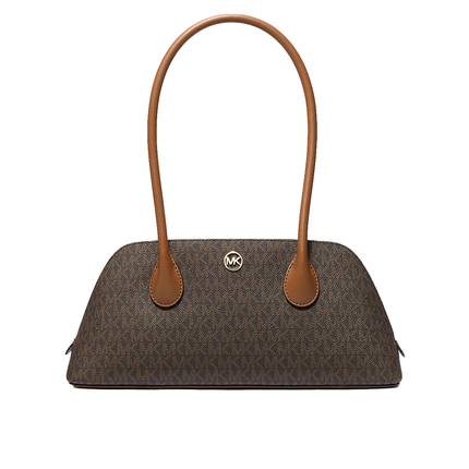 Michael Kors Women's Petra Medium Signature Logo Shoulder Bag Brown/Gold