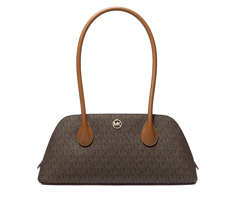Michael Kors Women's Petra Medium Signature Logo Shoulder Bag Brown/Gold