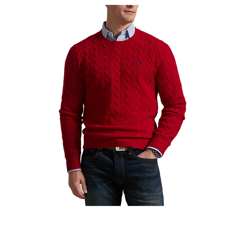 Polo Ralph Lauren Men's Cable-Knit Wool-Cashmere Sweater Park Ave Red