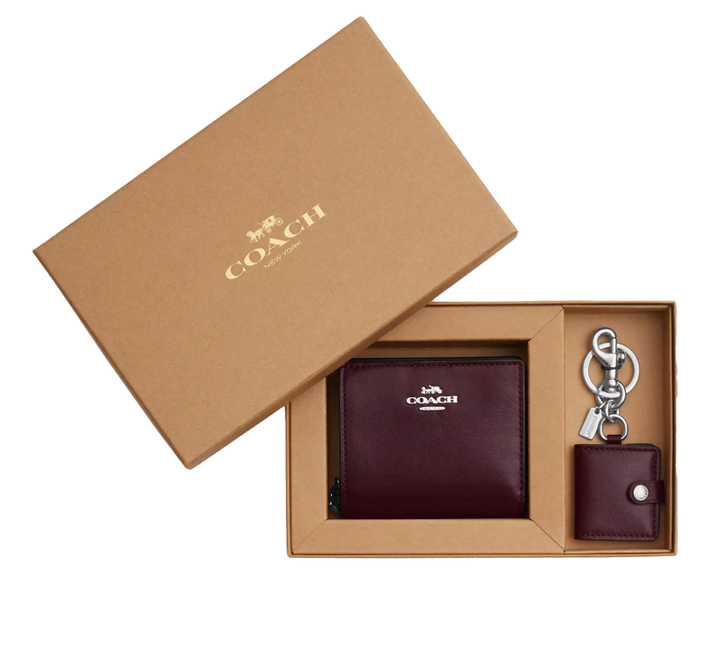 Coach Women's Boxed Snap Wallet And Picture Frame Bag Charm Smooth Leather/Silver