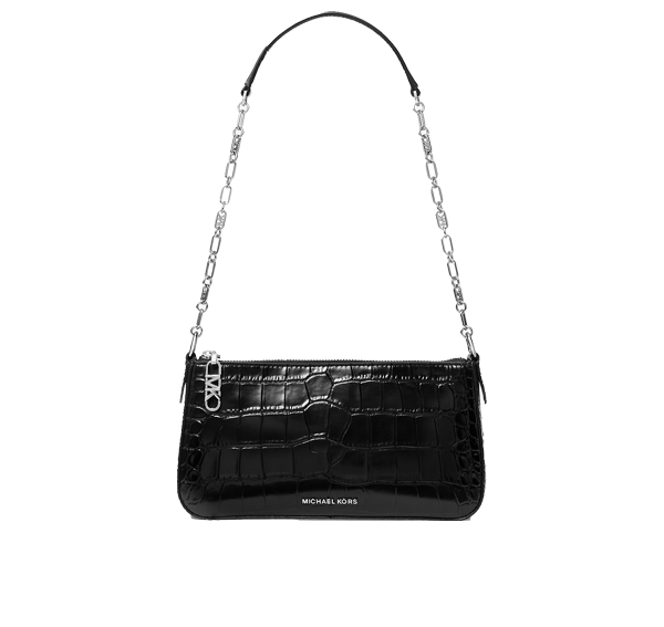 Michael Kors Women's Empire Medium Crocodile Embossed Leather Chain-Link Pochette Black