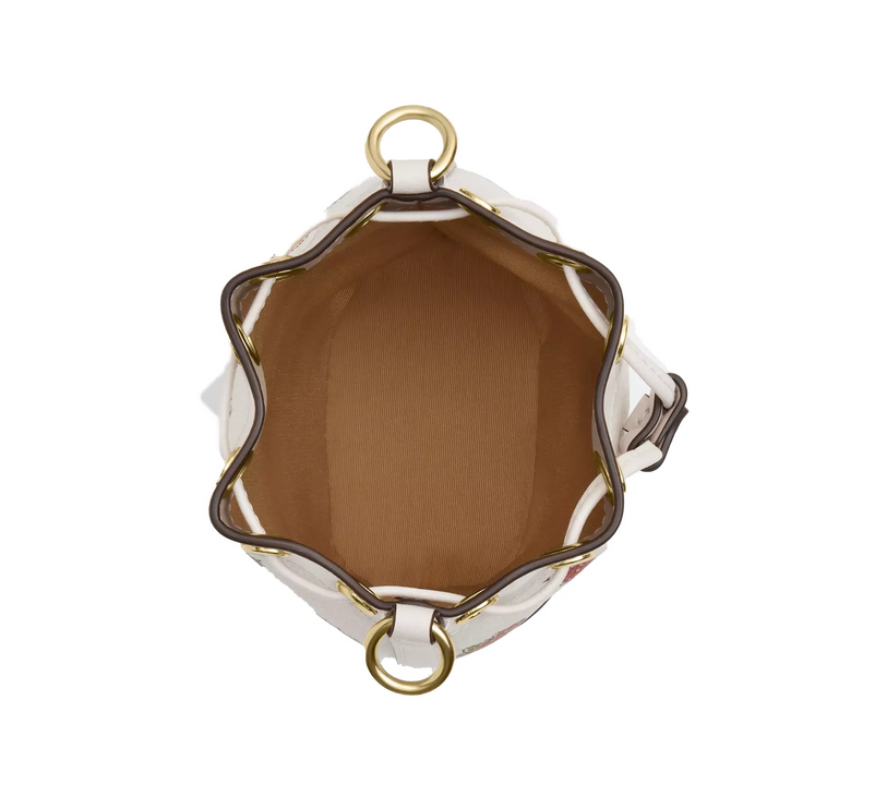 Coach Women's Mini Bucket Bag With Strawberry Print Gold/Chalk Multi