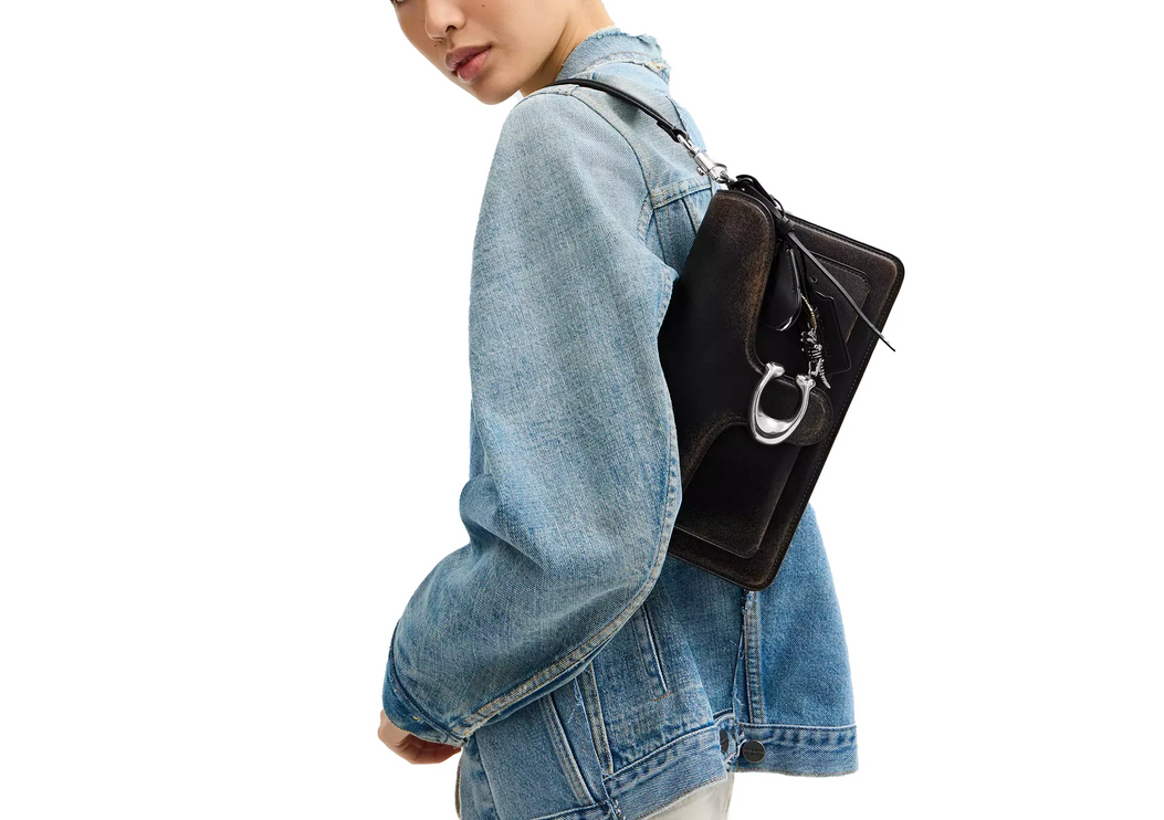 Coach Women's Tabby Shoulder Bag 26 In Loved Leather Silver/Black Brown