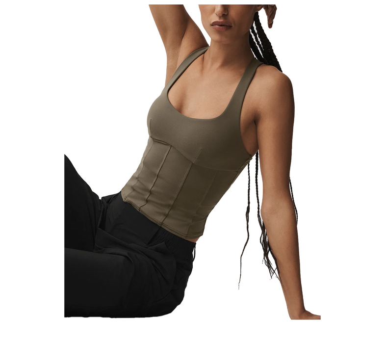 alo Women's Airbrush Sparks Fly Corset Tank Olive Tree
