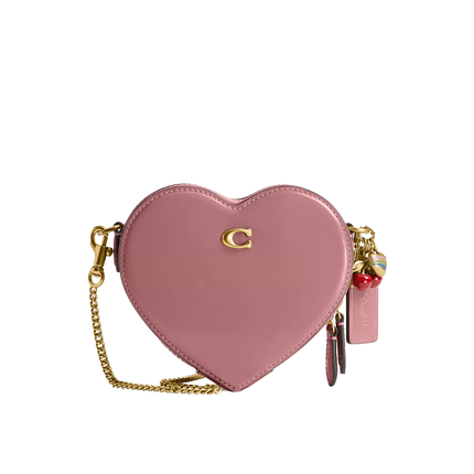 Coach Women's Heart Crossbody Bag 14 With Charms Brass/Peony