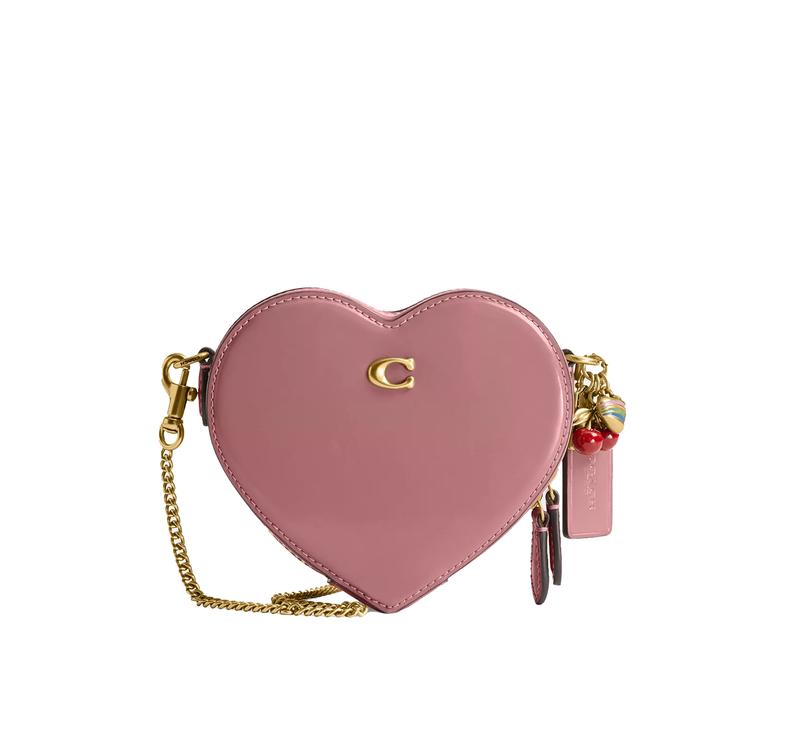 Coach Women's Heart Crossbody Bag 14 With Charms Brass/Peony