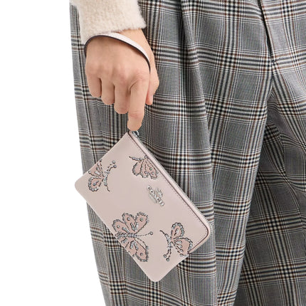 Coach Women's Corner Zip Wristlet With Sparkly Butterfly Print Silver