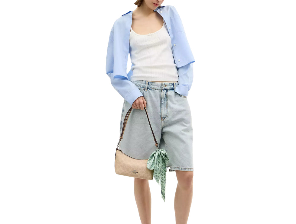 Coach Women's Signature Silk Skinny Scarf Mint