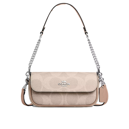 Coach Women's Hailey Flap Bag In Signature Canvas Silver/Sand/Taupe
