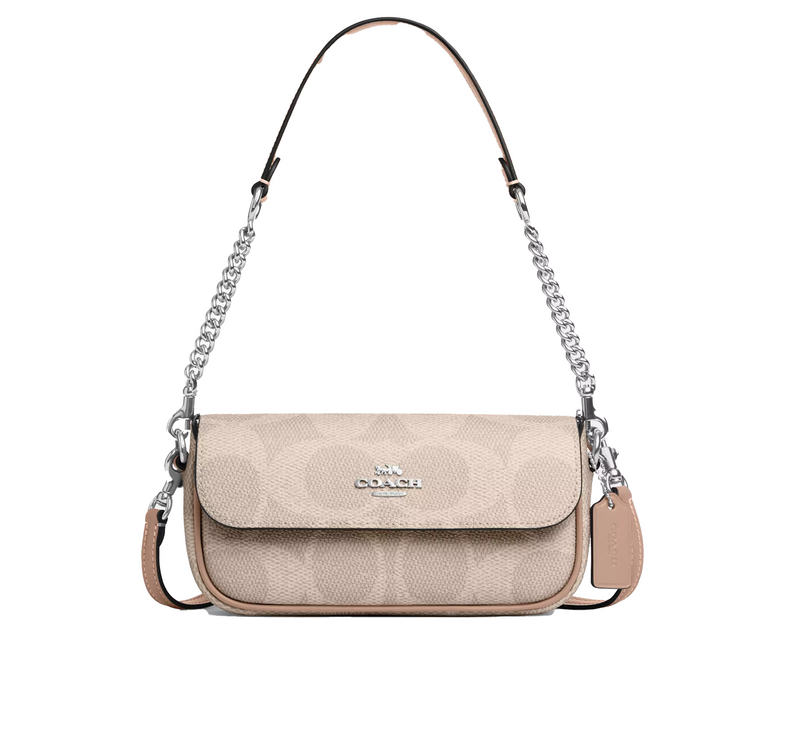 Coach Women's Hailey Flap Bag In Signature Canvas Silver/Sand/Taupe