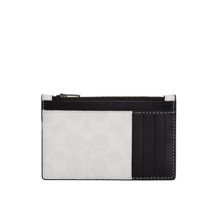 Coach Women's Zip Card Case In Signature Canvas Chalk & Black