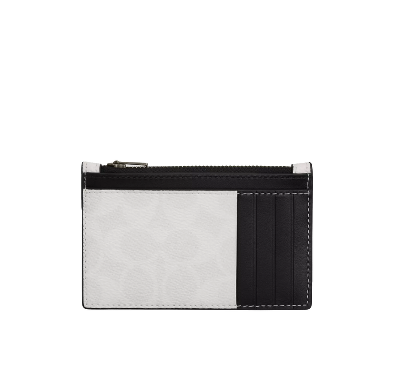 Coach Women's Zip Card Case In Signature Canvas Chalk & Black