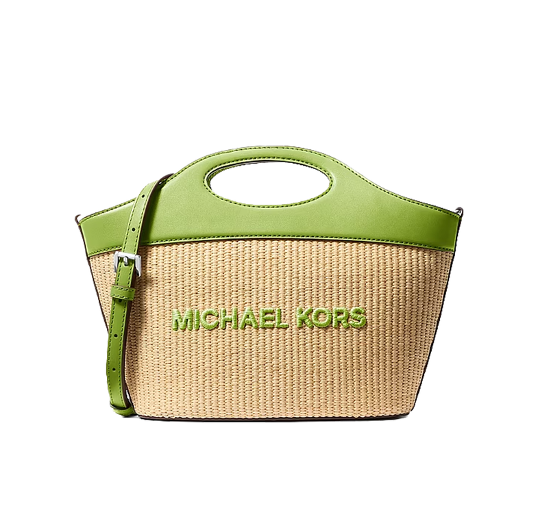 Michael Kors Women's Tatum Medium Woven Convertible Crossbody Bag Lime