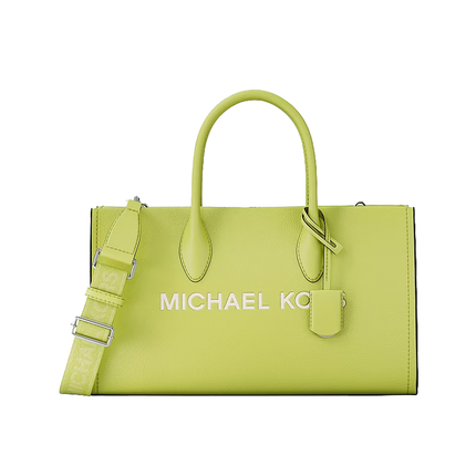 Michael Kors Women's Mirella Medium Pebbled Leather Satchel Bag Lime/Silver