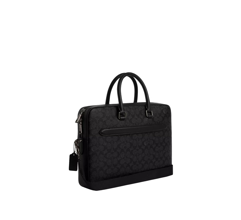Coach Women's Ethan Slim Brief In Signature Canvas Gunmetal/Charcoal/Black