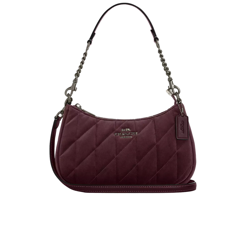 Coach Women's Teri Shoulder Bag In Organic Cotton With Quilting Gunmetal/Burgundy