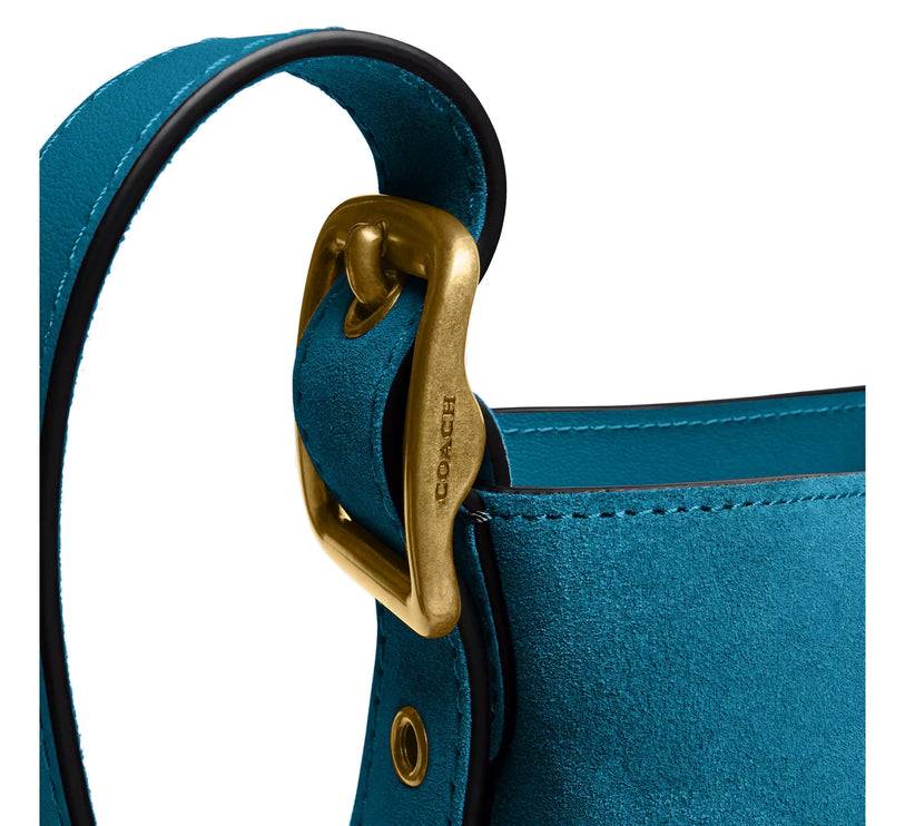 Coach Women's Bleecker Bucket Bag 21 Suede/Dark Brass/Sea Blue