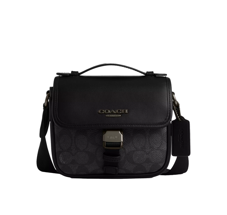 Coach Unisex Racer Crossbody Bag In Signature Canvas Gunmetal/Charcoal/Black