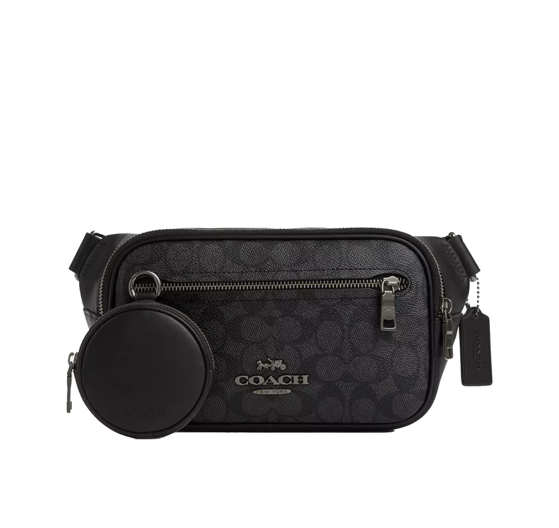 Coach Unisex Elias Belt Bag In Signature Canvas Gunmetal/Charcoal/Black