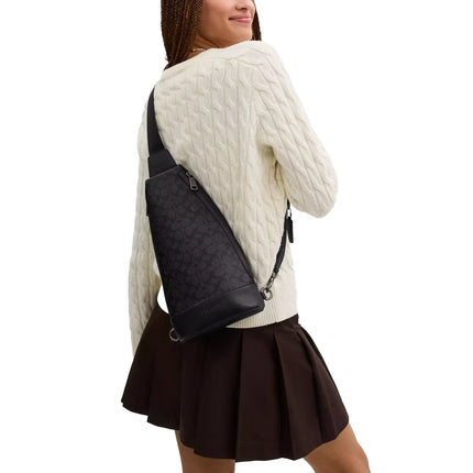 Coach Unisex Dominic Sling Pack In Signature Canvas Gunmetal/Charcoal/Black