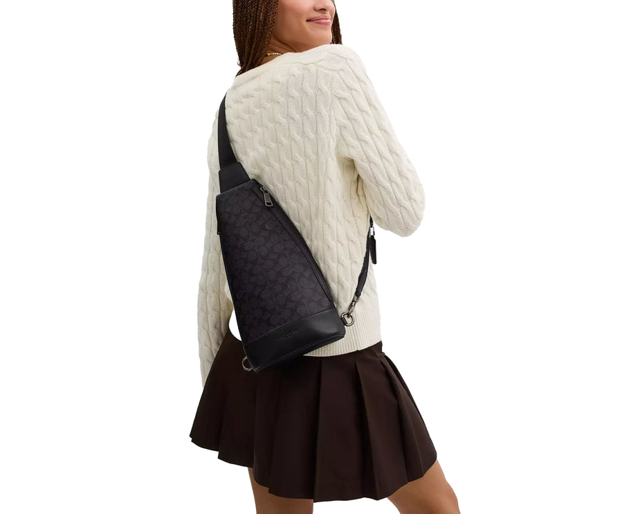 Coach Unisex Dominic Sling Pack In Signature Canvas Gunmetal/Charcoal/Black